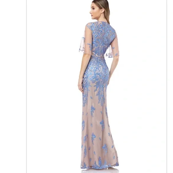 NWT Formal Floral Embroidered Long Mermaid Evening Gown w French Blue Lace - Picture 2 of 9